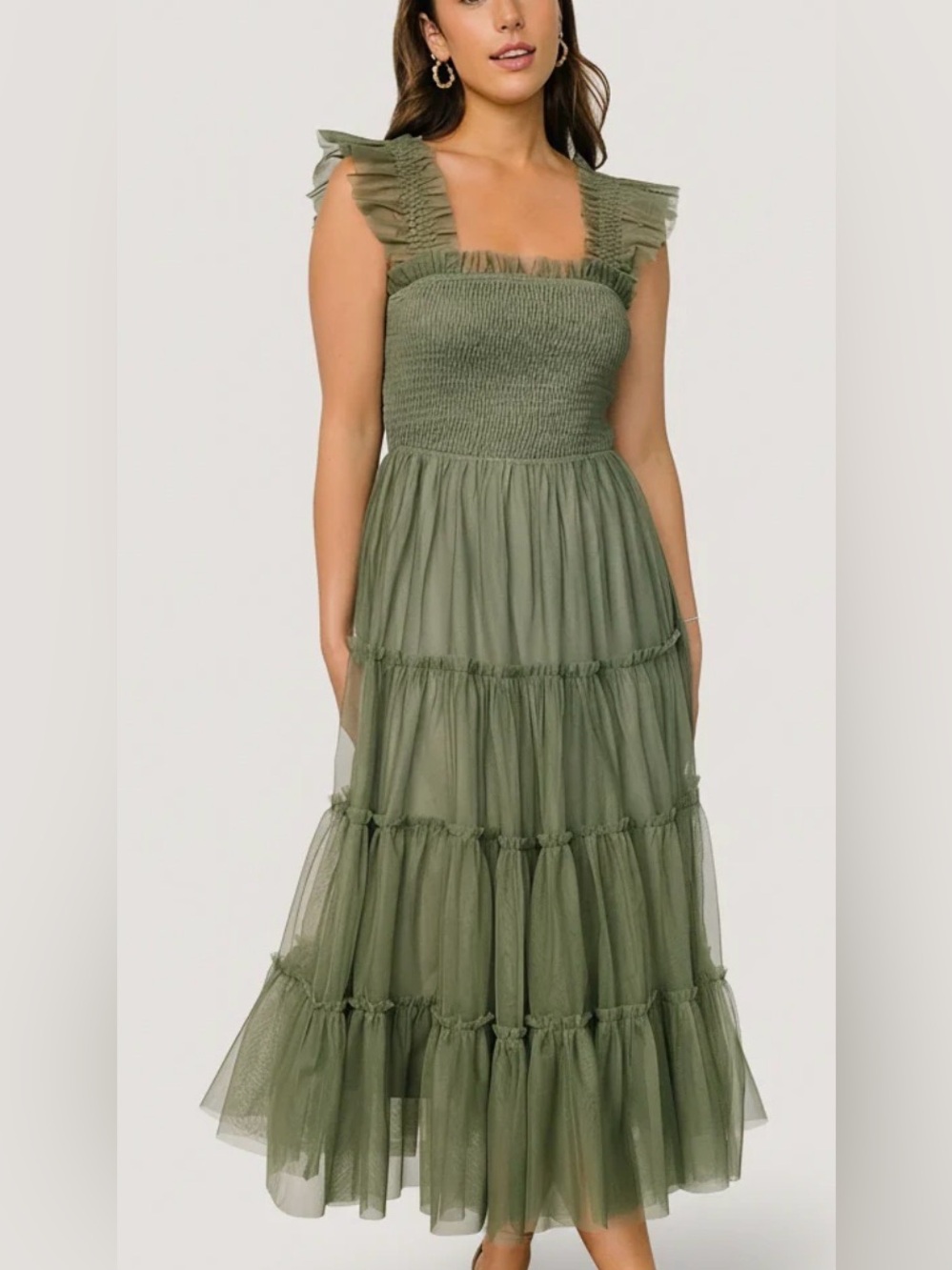 Baltic Born, medium, sage green, Emma Smocked Tulle Dress